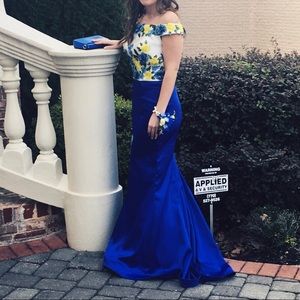 Off the Shoulder Floral Two Piece Prom Dress